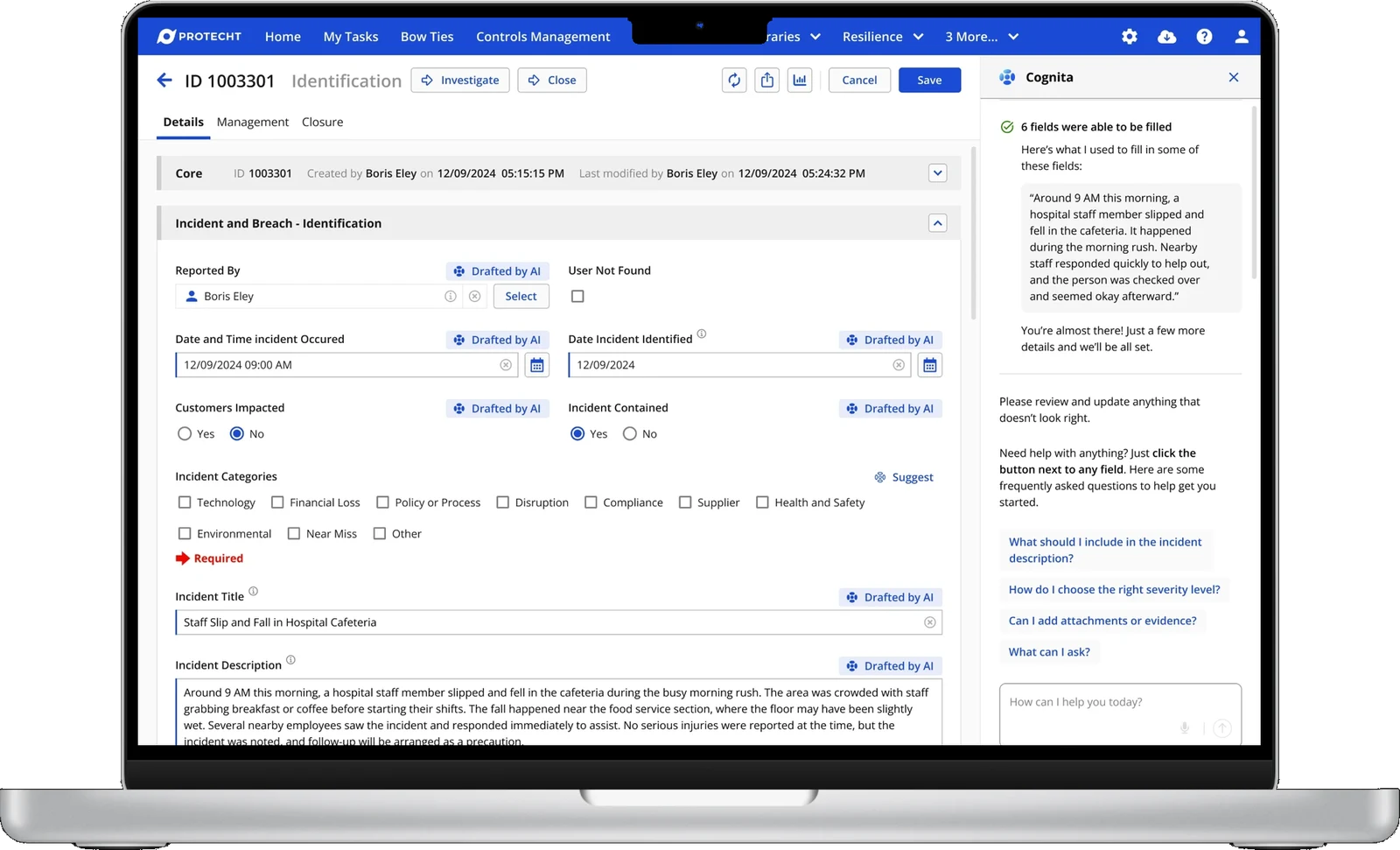Protecht availability interface on a laptop